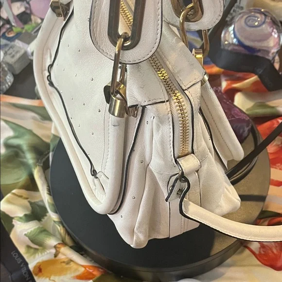 Chloe White Satchel with Gold Accents - Picture 6 of 17